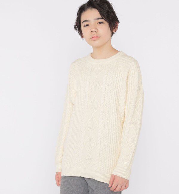SHIPS KIDS「SHIPS KIDS:140～160cm /〈洗濯機可能〉ケーブル ニット」|ニット・セーター|オフホワイト