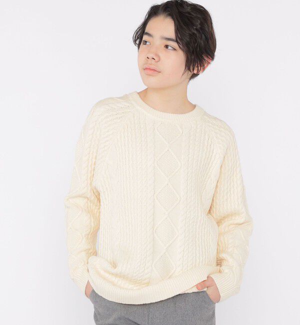SHIPS KIDS「SHIPS KIDS:140～160cm /〈洗濯機可能〉ケーブル ニット」|ニット・セーター|