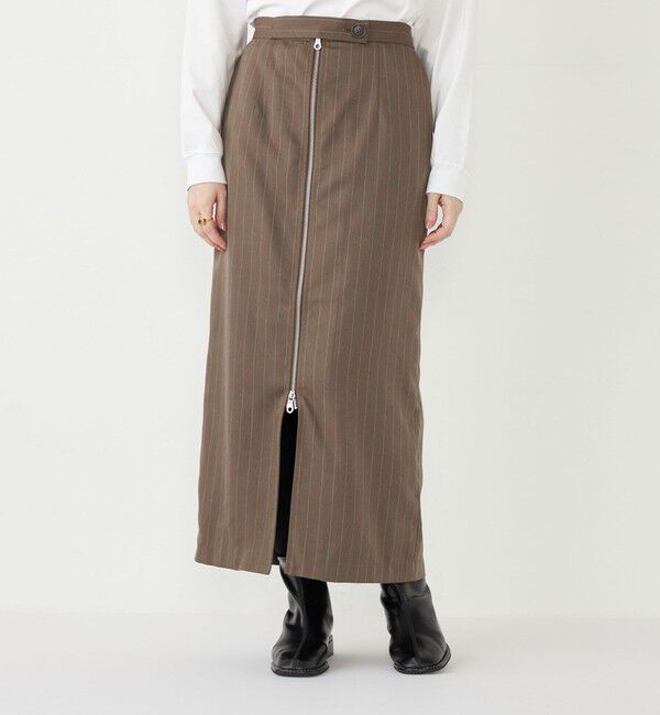 SHIPS Colors 「SHIPS Colors:〈手洗い可能〉ストライプ ジップ タイトスカート ブラウン◇」|タイト|ブラウン