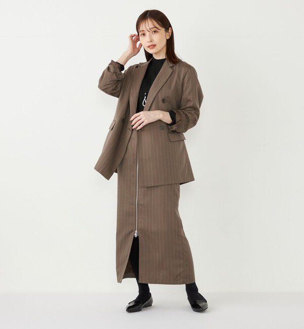 SHIPS Colors 「SHIPS Colors:〈手洗い可能〉ストライプ ジップ タイトスカート ブラウン◇」|タイト|