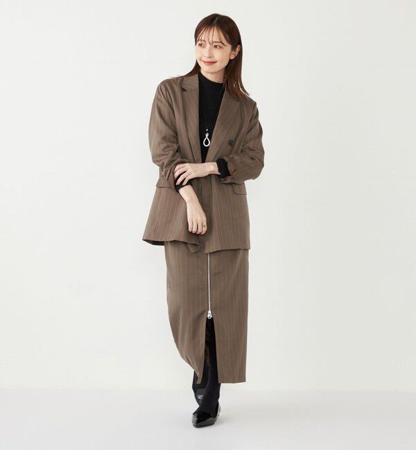 SHIPS Colors 「SHIPS Colors:〈手洗い可能〉ストライプ ジップ タイトスカート ブラウン◇」|タイト|