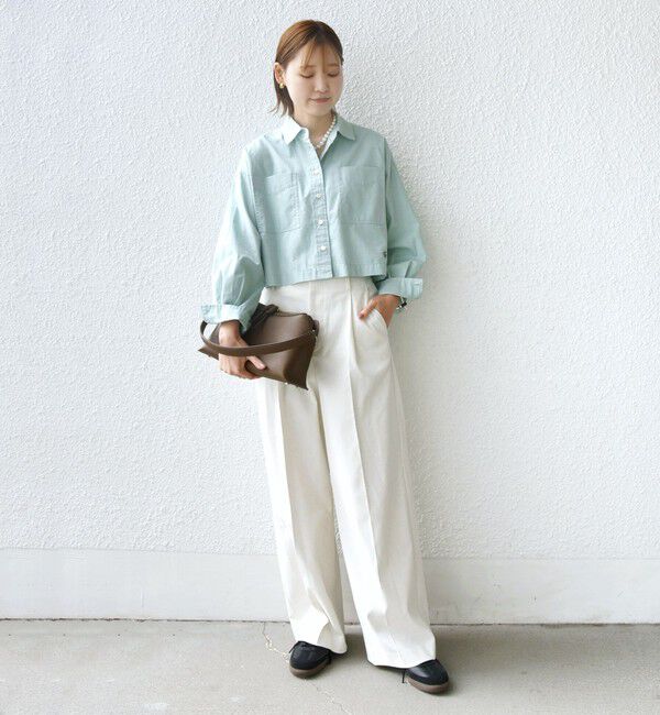 SHIPS for women「〈洗濯機可能〉ピン オックス 刺繍 クロップド シャツ」|シャツ・ブラウス|