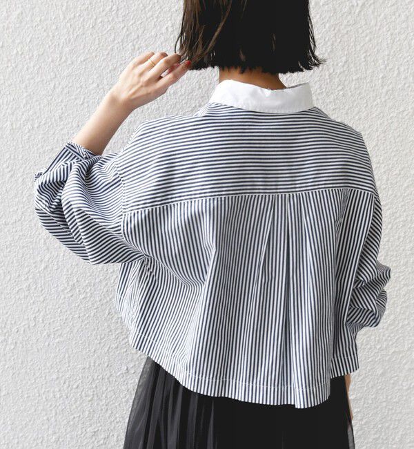 SHIPS for women「〈洗濯機可能〉ピン オックス 刺繍 クロップド シャツ」|シャツ・ブラウス|