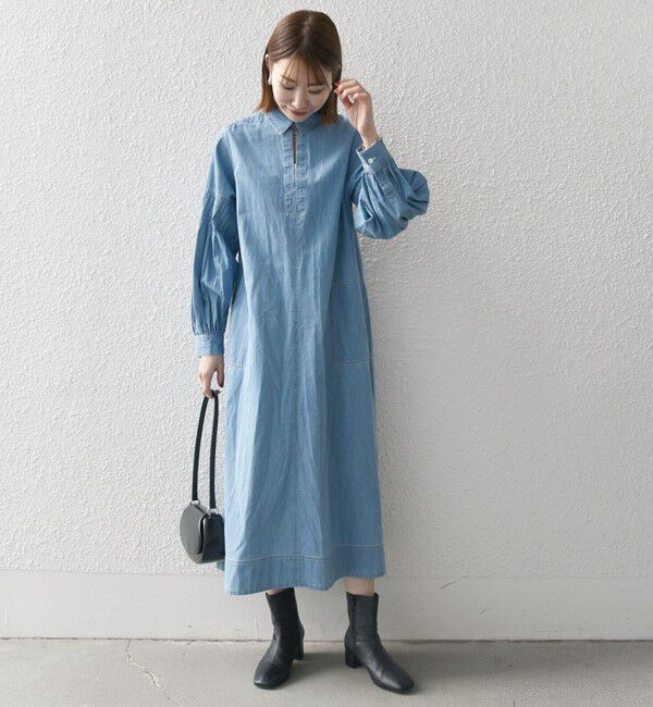 SHIPS any「SHIPS any: ライトオンス デニム オープンカラー テントライン ワンピース」|ワンピース|