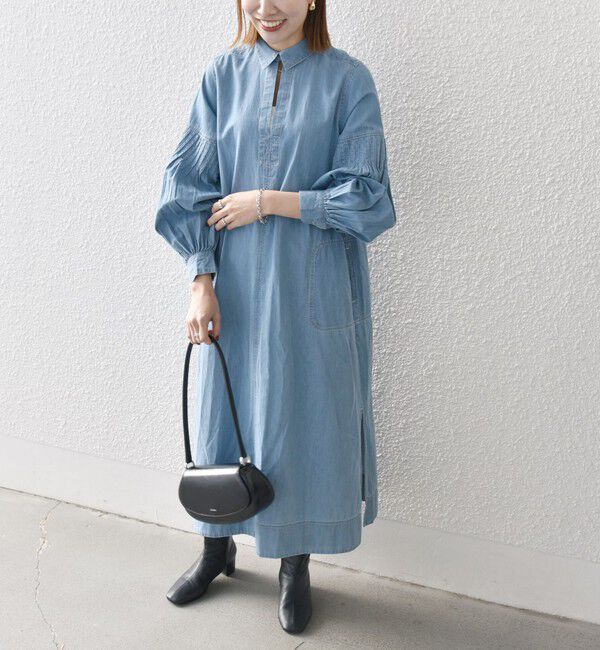 SHIPS any「SHIPS any: ライトオンス デニム オープンカラー テントライン ワンピース」|ワンピース|