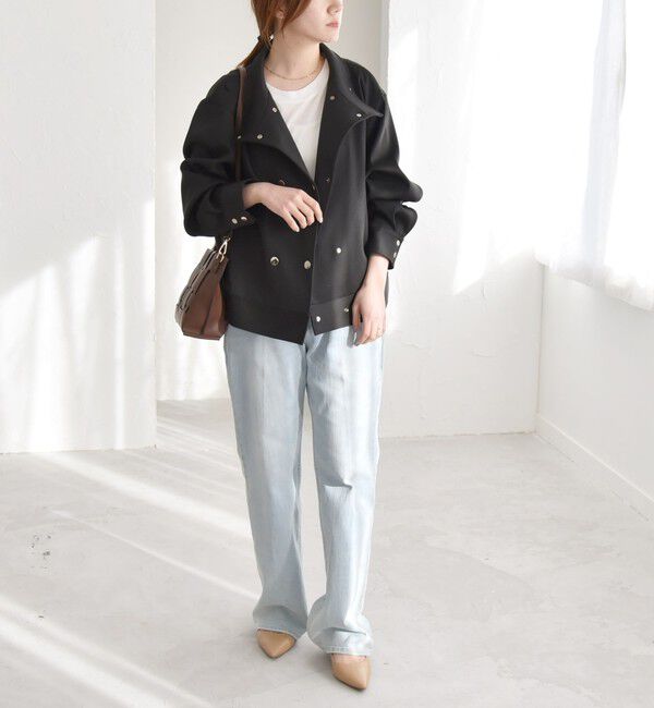 quaranciel「quaranciel: ダブル サテン スタンドカラー ブルゾン コート」|ブルゾン・スタジャン|