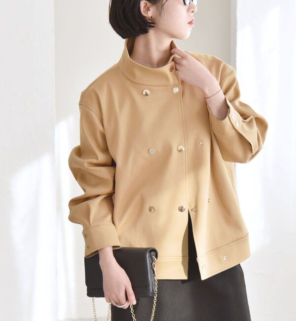quaranciel「quaranciel: ダブル サテン スタンドカラー ブルゾン コート」|ブルゾン・スタジャン|ベージュ