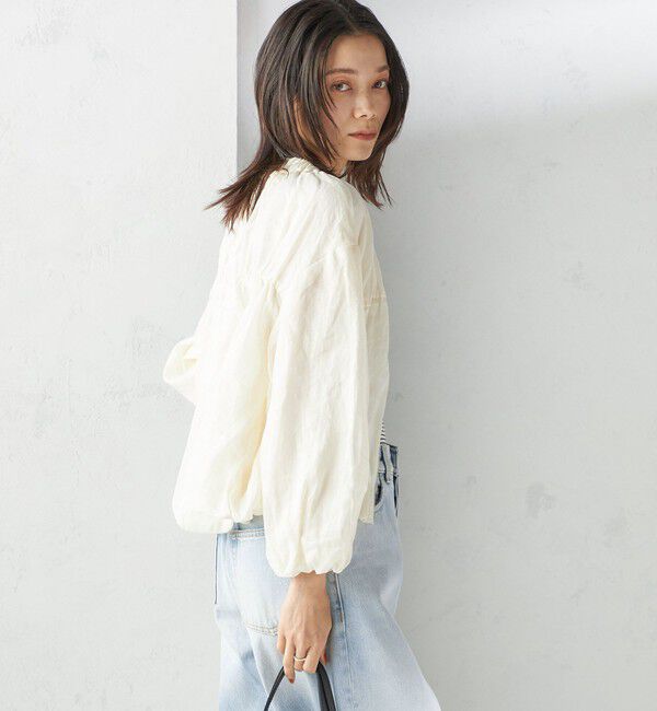 SHIPS for women「〈手洗い可能〉バック ギャザー リネン ジップ ブルゾン」|ブルゾン・スタジャン|