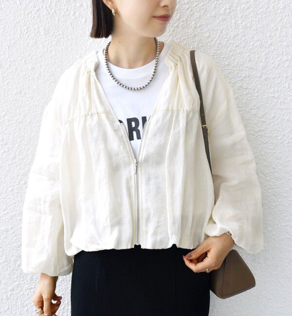 SHIPS for women「〈手洗い可能〉バック ギャザー リネン ジップ ブルゾン」|ブルゾン・スタジャン|