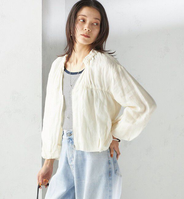 SHIPS for women「〈手洗い可能〉バック ギャザー リネン ジップ ブルゾン」|ブルゾン・スタジャン|