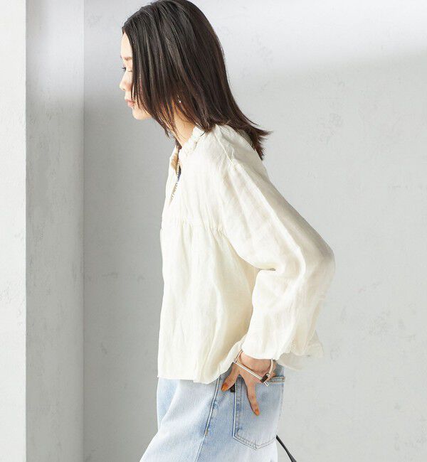 SHIPS for women「〈手洗い可能〉バック ギャザー リネン ジップ ブルゾン」|ブルゾン・スタジャン|