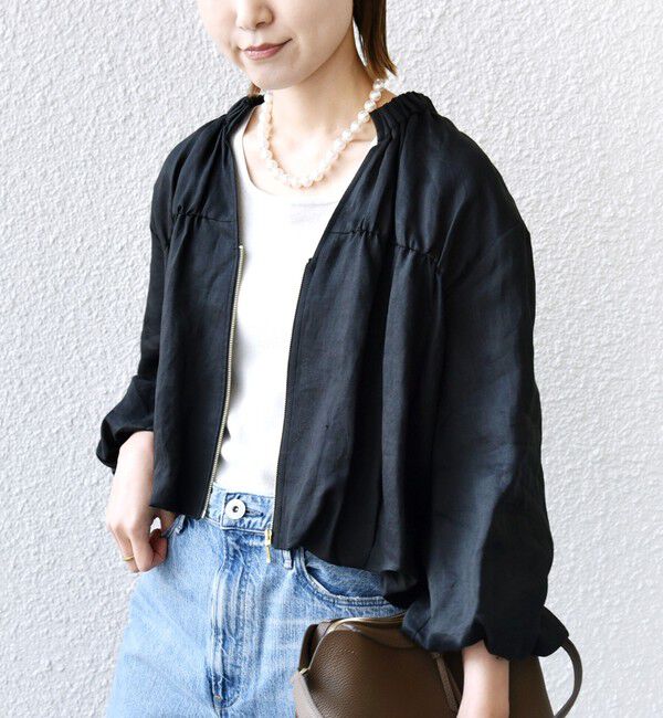SHIPS for women「〈手洗い可能〉バック ギャザー リネン ジップ ブルゾン」|ブルゾン・スタジャン|