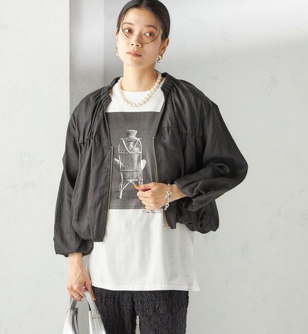 SHIPS for women「〈手洗い可能〉バック ギャザー リネン ジップ ブルゾン」|ブルゾン・スタジャン|