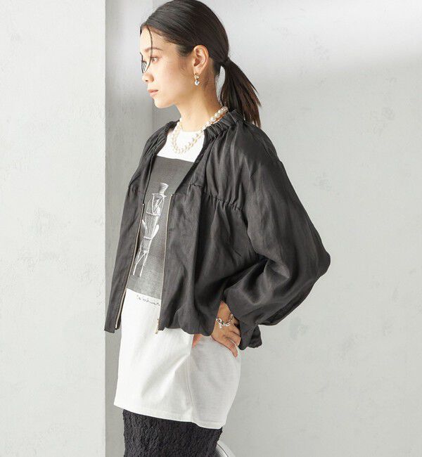 SHIPS for women「〈手洗い可能〉バック ギャザー リネン ジップ ブルゾン」|ブルゾン・スタジャン|