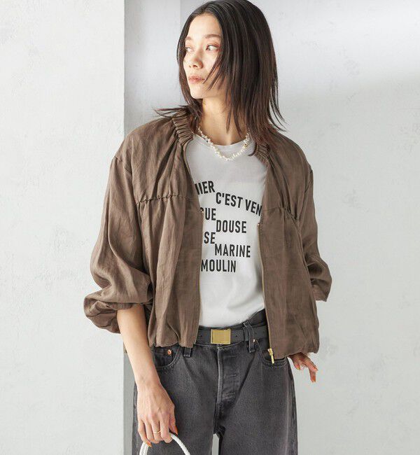 SHIPS for women「〈手洗い可能〉バック ギャザー リネン ジップ ブルゾン」|ブルゾン・スタジャン|