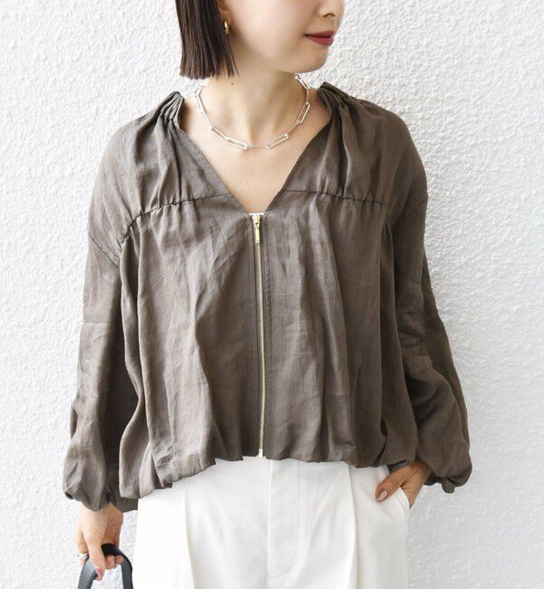 SHIPS for women「〈手洗い可能〉バック ギャザー リネン ジップ ブルゾン」|ブルゾン・スタジャン|