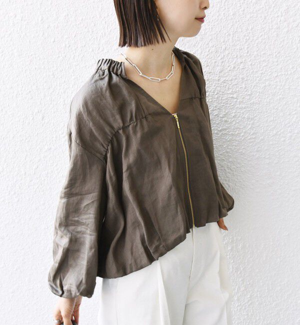 SHIPS for women「〈手洗い可能〉バック ギャザー リネン ジップ ブルゾン」|ブルゾン・スタジャン|