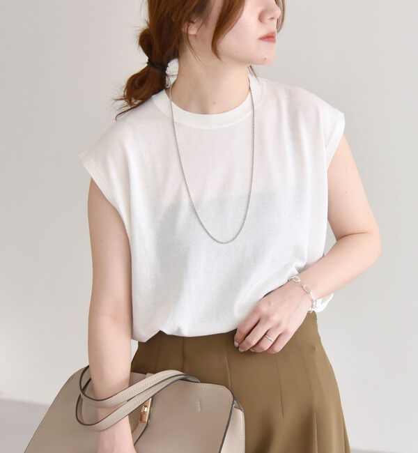 quaranciel「quaranciel:〈接触冷感/手洗い可能〉フレンチスリーブ ベーシック シアー ニット プルオーバー」|ニット・セーター|