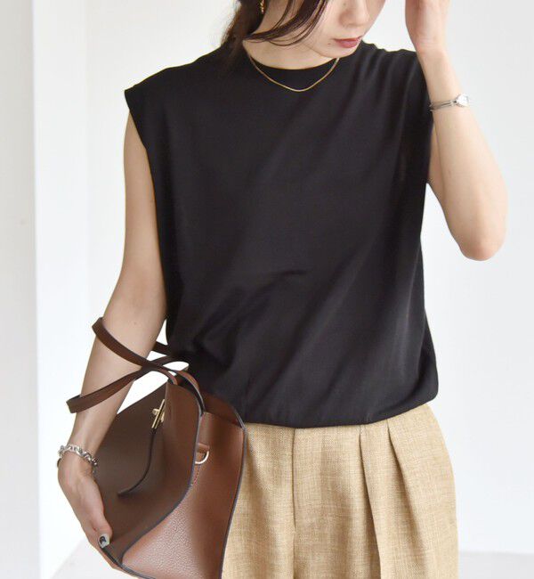 quaranciel「quaranciel:〈接触冷感/手洗い可能〉フレンチスリーブ ベーシック シアー ニット プルオーバー」|ニット・セーター|