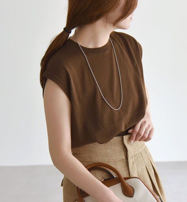 quaranciel「quaranciel:〈接触冷感/手洗い可能〉フレンチスリーブ ベーシック シアー ニット プルオーバー」|ニット・セーター|