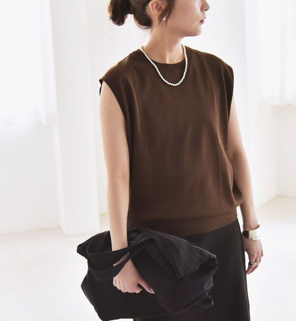 quaranciel「quaranciel:〈接触冷感/手洗い可能〉フレンチスリーブ ベーシック シアー ニット プルオーバー」|ニット・セーター|