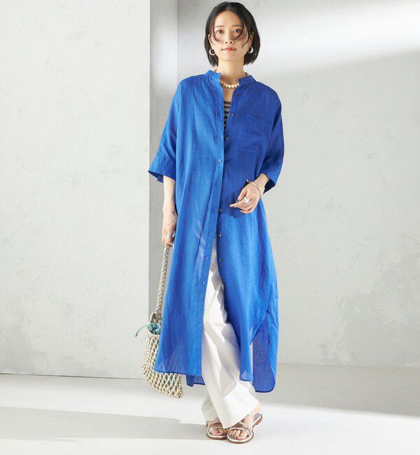 SHIPS for women「〈手洗い可能〉ラミー 4 スタンドカラー シャツ ワンピース」|ワンピース|