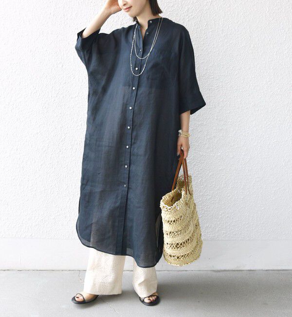 SHIPS for women「〈手洗い可能〉ラミー 4 スタンドカラー シャツ ワンピース」|ワンピース|