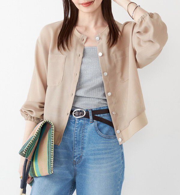 SHIPS Colors 「SHIPS Colors:〈手洗い可能〉メッシュ ノーカラー ハオリ 2◇」|ブルゾン・スタジャン|ベージュ