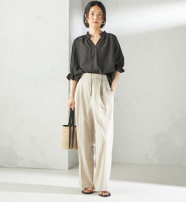 SHIPS for women「〈手洗い可能〉麻調 合繊 2タック ワイド パンツ 2」|その他|