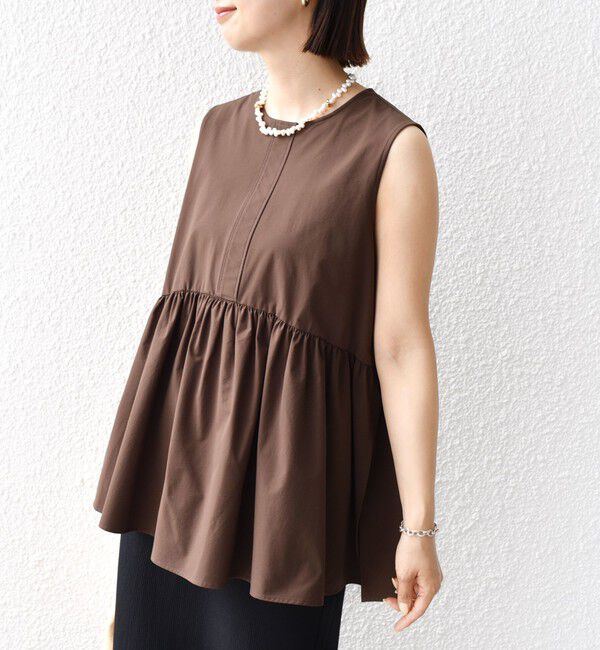 SHIPS for women「〈接触冷感 / 撥水加工〉TEX BRID(R)タフタ ギャザー ノースリーブ ブラウス」|シャツ・ブラウス|