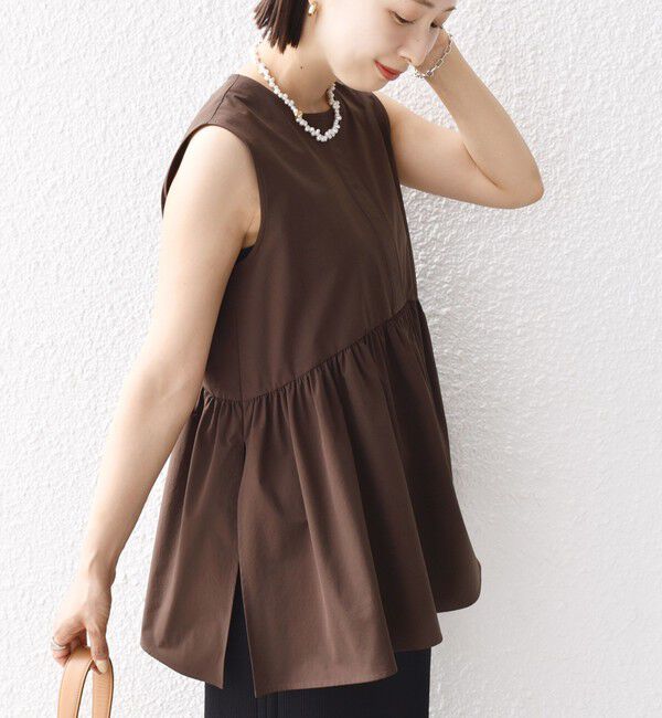 SHIPS for women「〈接触冷感 / 撥水加工〉TEX BRID(R)タフタ ギャザー ノースリーブ ブラウス」|シャツ・ブラウス|