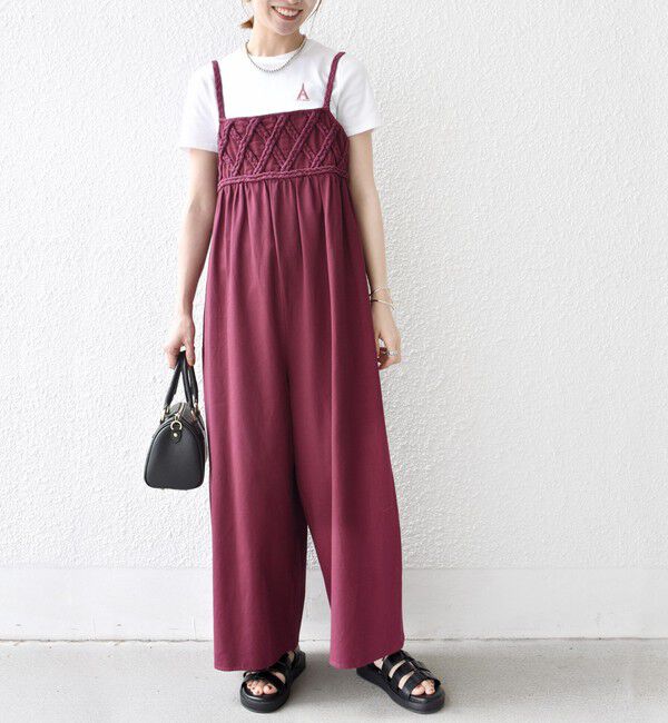 SHIPS any「bon_meur:〈手洗い可能〉ロープ編み コットン ワイド ギャザー サロペット」|オールインワン|