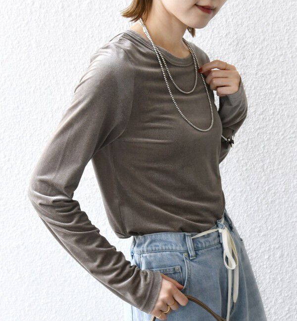SHIPS for women「〈手洗い可能〉シアー トリコット  ポリエステル ベロア 前後2WAY ロングスリーブ」|Tシャツ・カットソー|