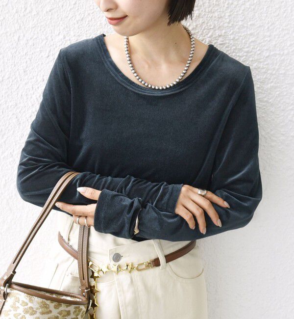 SHIPS for women「〈手洗い可能〉シアー トリコット  ポリエステル ベロア 前後2WAY ロングスリーブ」|Tシャツ・カットソー|