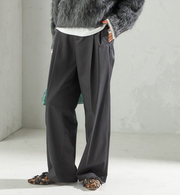 SHIPS for women「〈洗濯機可能〉ハイカウント ツイル 2タック ワイド パンツ」|その他|ブラック