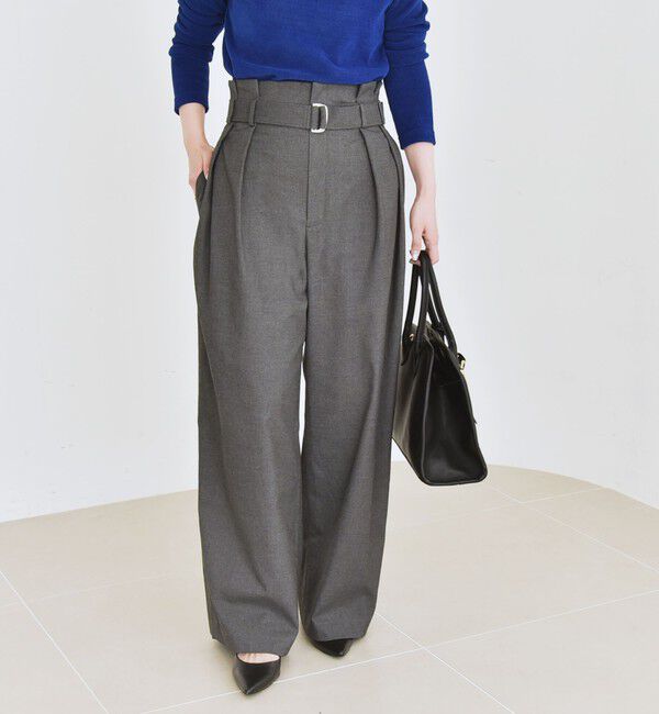 quaranciel「《一部追加予約》quaranciel:〈洗濯機可能〉ハンサム ハイウエスト ベルト ワイド パンツ」|その他|