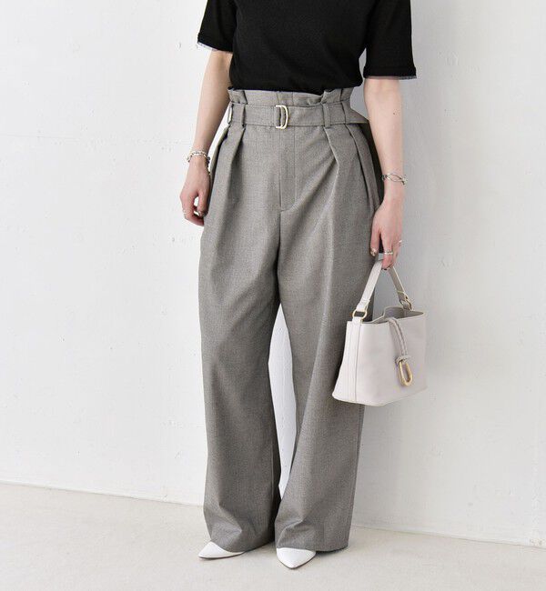 quaranciel「《一部追加予約》quaranciel:〈洗濯機可能〉ハンサム ハイウエスト ベルト ワイド パンツ」|その他|ライトグレー