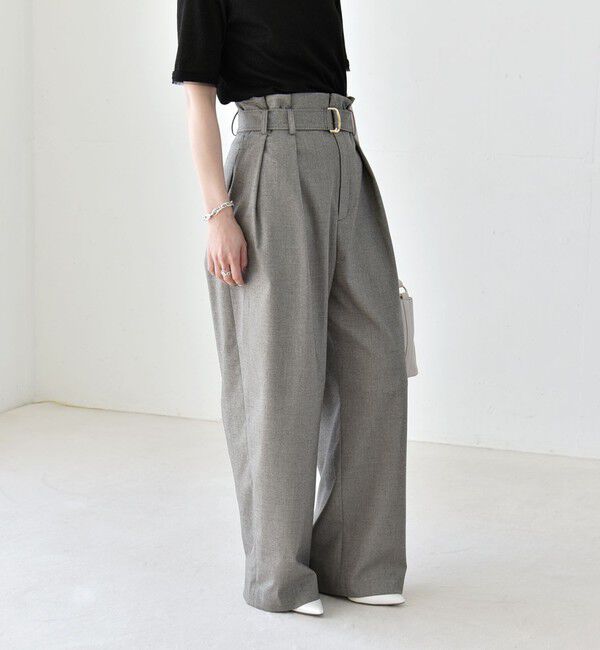 quaranciel「《一部追加予約》quaranciel:〈洗濯機可能〉ハンサム ハイウエスト ベルト ワイド パンツ」|その他|