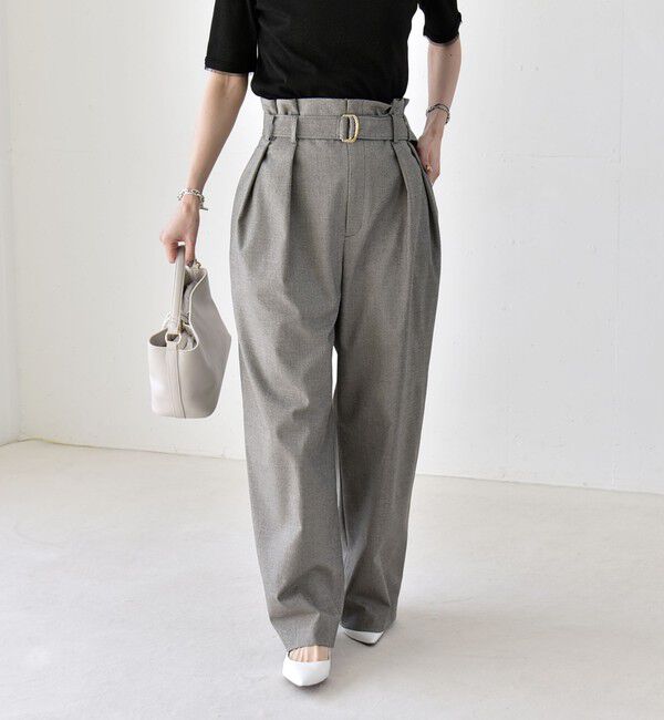 quaranciel「《一部追加予約》quaranciel:〈洗濯機可能〉ハンサム ハイウエスト ベルト ワイド パンツ」|その他|
