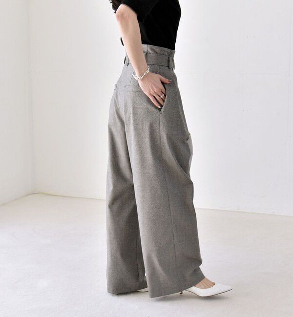 quaranciel「《一部追加予約》quaranciel:〈洗濯機可能〉ハンサム ハイウエスト ベルト ワイド パンツ」|その他|