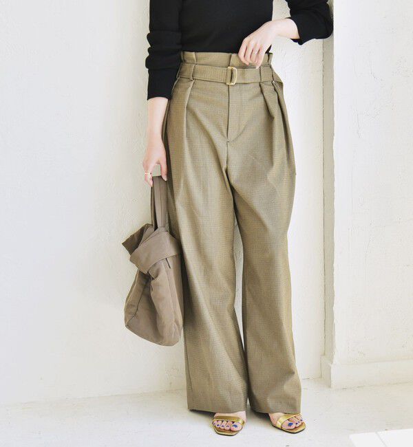 quaranciel「《一部追加予約》quaranciel:〈洗濯機可能〉ハンサム ハイウエスト ベルト ワイド パンツ」|その他|ブラウン