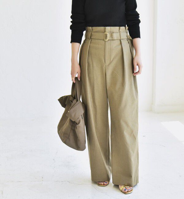 quaranciel「《一部追加予約》quaranciel:〈洗濯機可能〉ハンサム ハイウエスト ベルト ワイド パンツ」|その他|