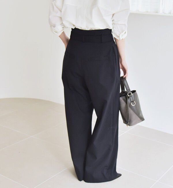 quaranciel「《一部追加予約》quaranciel:〈洗濯機可能〉ハンサム ハイウエスト ベルト ワイド パンツ」|その他|