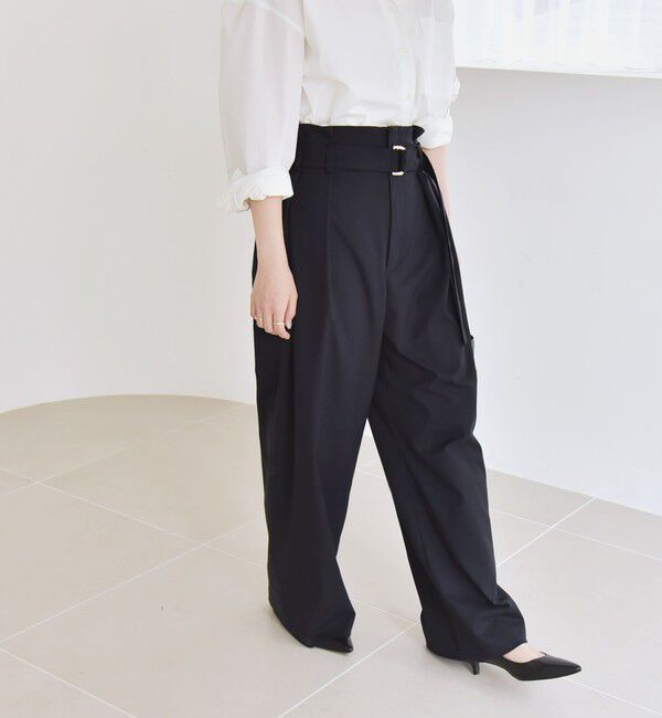 quaranciel「《一部追加予約》quaranciel:〈洗濯機可能〉ハンサム ハイウエスト ベルト ワイド パンツ」|その他|