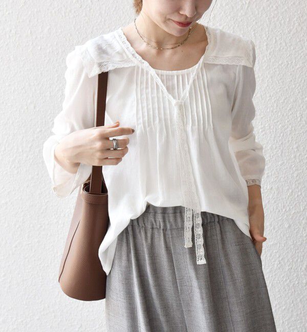 SHIPS any「SHIPS any:〈洗濯機可能〉コットン モス セーラー カラー レース ブラウス」|シャツ・ブラウス|