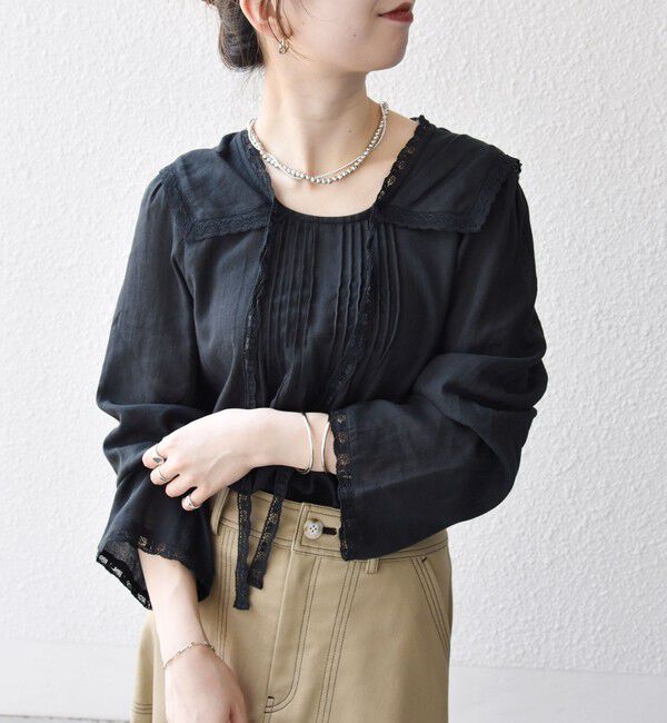 SHIPS any「SHIPS any:〈洗濯機可能〉コットン モス セーラー カラー レース ブラウス」|シャツ・ブラウス|