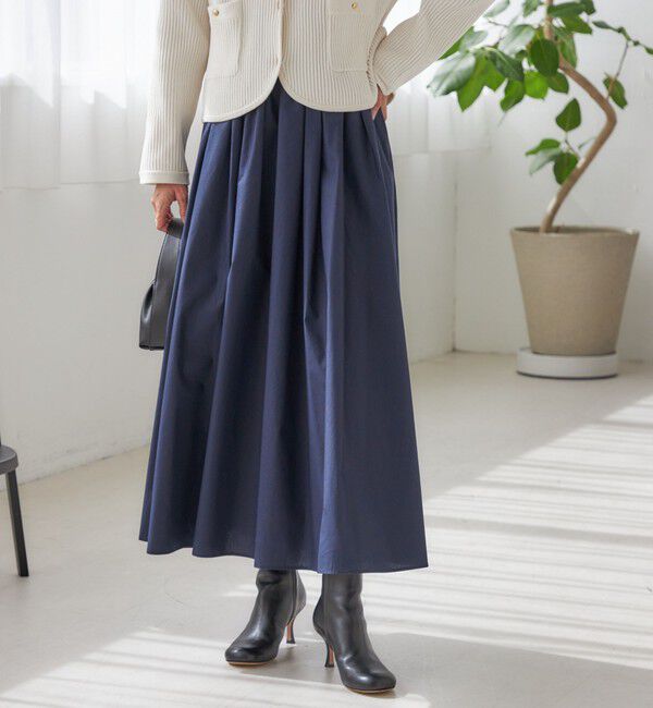 SHIPS for women「〈手洗い可能〉タイプライター チンツ タック ギャザー スカート」|スカート|ネイビー