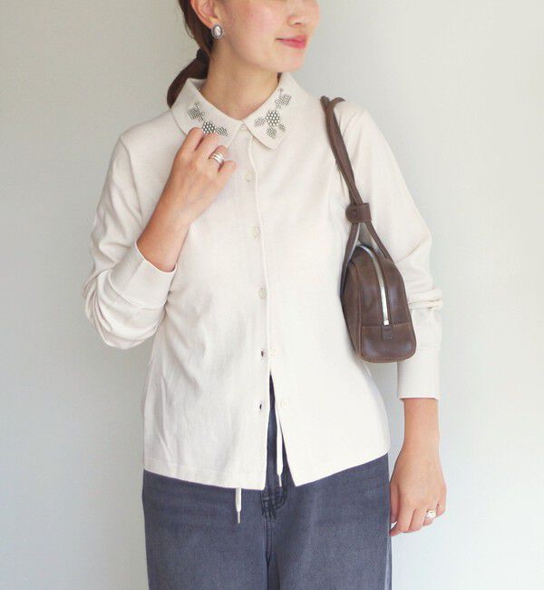 SHIPS for women「【WEB限定】〈手洗い可能〉ビーズ 刺しゅう 襟付 ニット カーディガン」|カーディガン|