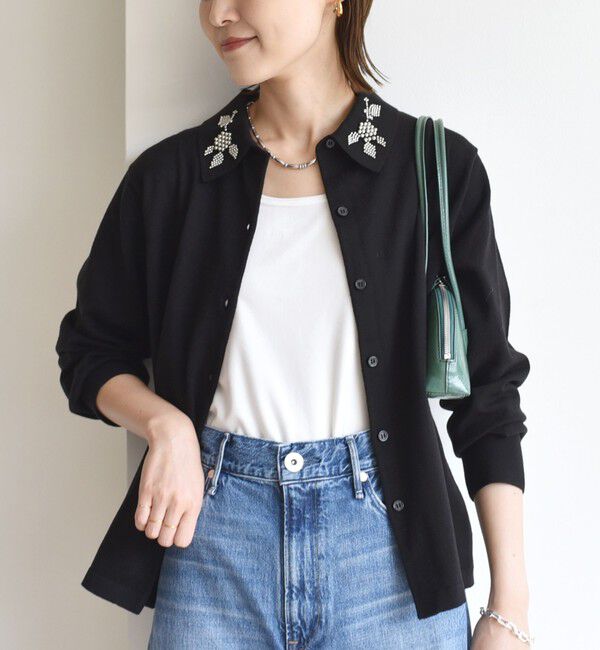 SHIPS for women「【WEB限定】〈手洗い可能〉ビーズ 刺しゅう 襟付 ニット カーディガン」|カーディガン|