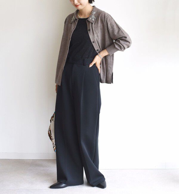 SHIPS for women「【WEB限定】〈手洗い可能〉ビーズ 刺しゅう 襟付 ニット カーディガン」|カーディガン|